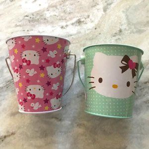 Set of 2 Hello Kitty Sanrio Metal Tin Pails Buckets